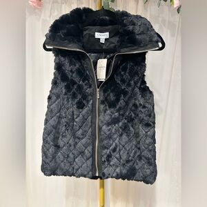 Carmen Marc Valvo Black Faux Fur Vest